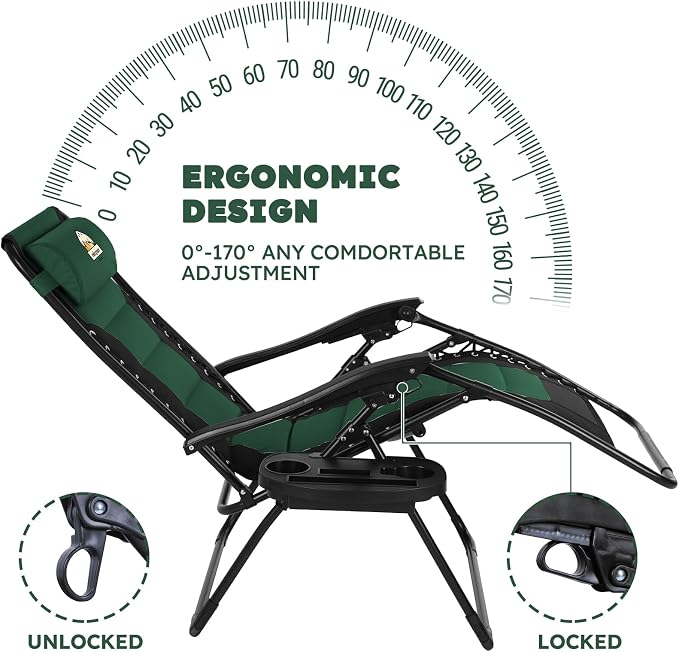 Colegence Oversized Padded Zero Gravity Chair, 400 lb, 0-170° locking recline - Image 4