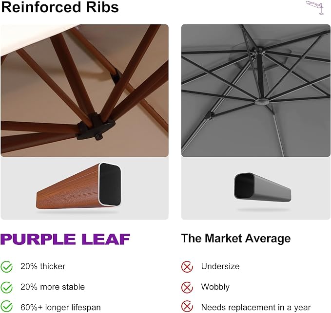 PURPLE LEAF Large 11ft Cream Cantilever Umbrella - Image 6