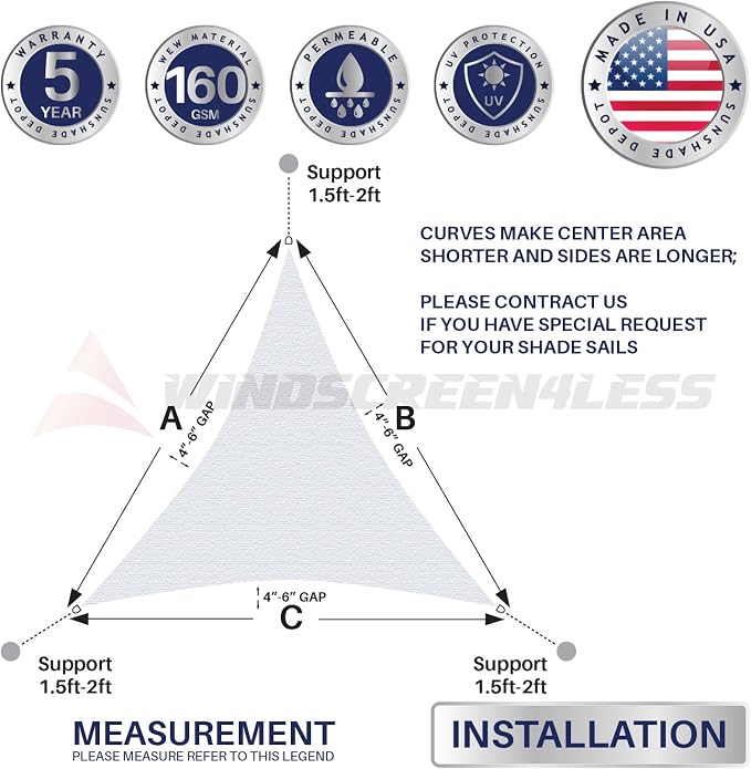 Windscreen4less 22' x 22' x 22' Sun Shade Sail Triangle Outdoor Canopy Cover UV - Image 9