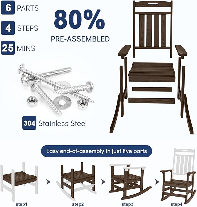 Oversized HDPE Outdoor Rocking Chair, All-Weather Resistant, Coffee | Heavy - Image 8