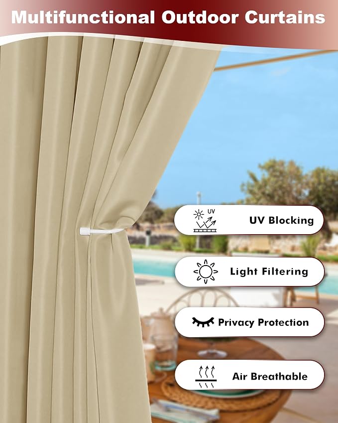 Grommet Outdoor Curtains for Patio Waterproof 8 Pcs 54x84 In Cream | - Image 3