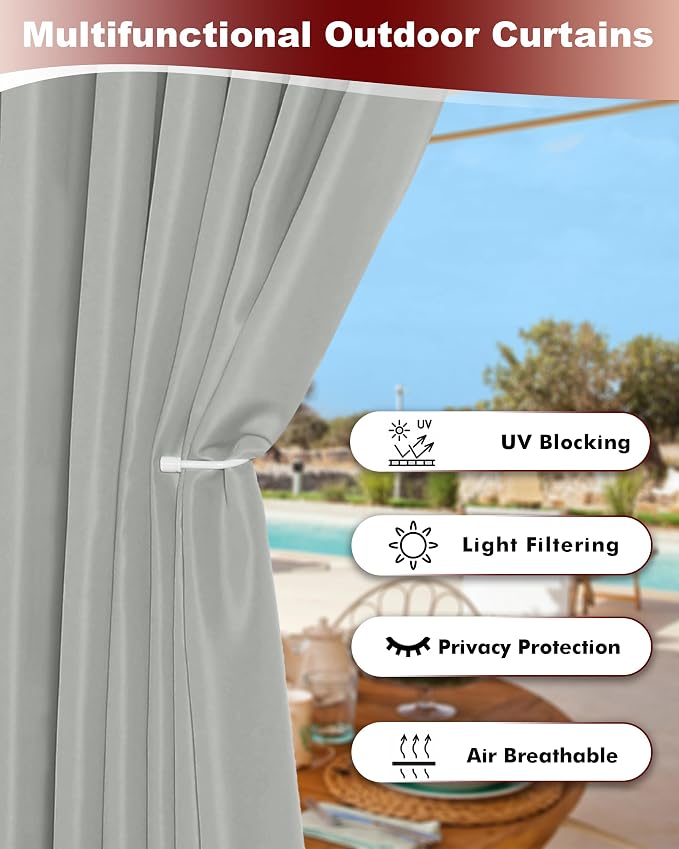 Grommet Outdoor Curtains for Patio Waterproof 8 Pcs 54x120 In Silver Grey | - Image 3