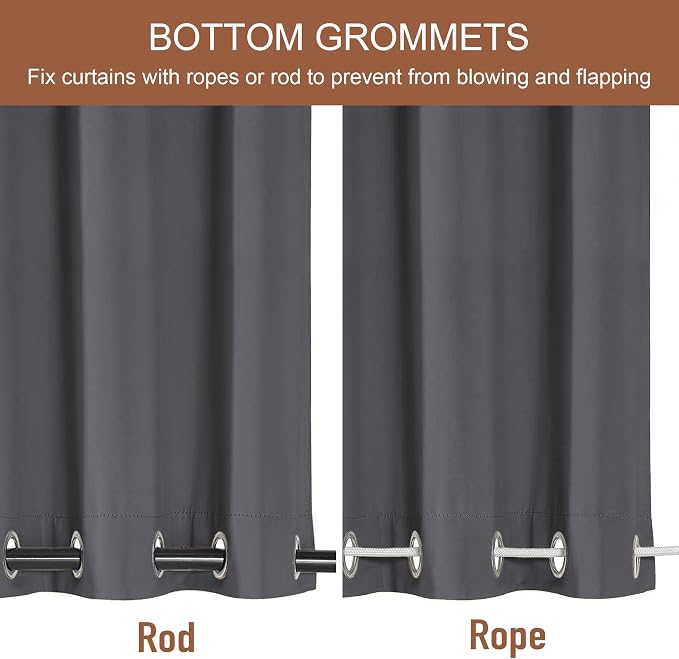 RYB HOME Extra Wide Outdoor Curtains 2 Panels or Patio Waterproof | Blackout - Image 3