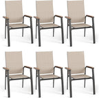 PHI VILLA Outdoor Stackable Dining Chairs Set of 6 w/Aluminum Frame, by PHIVILLA