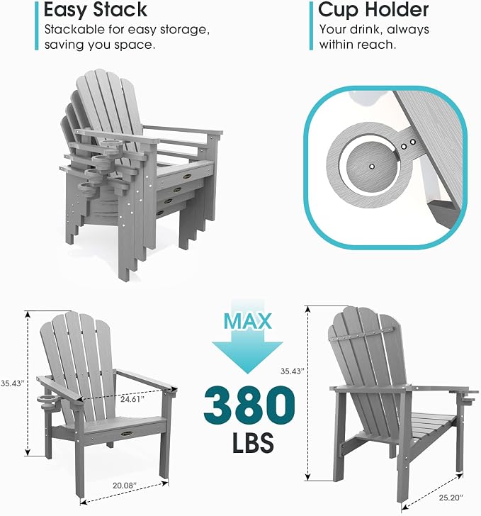 THOEOE Stackable Adirondack Chair Set of 8, Fire Pit Chairs Set of 8 | - Image 2