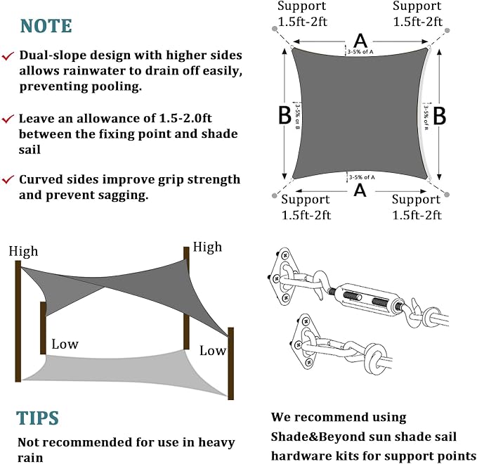 Shade&Beyond 7'x9' Sun Shade Sail Canopy Rectangle, UV Block Breathable Curved - Image 5