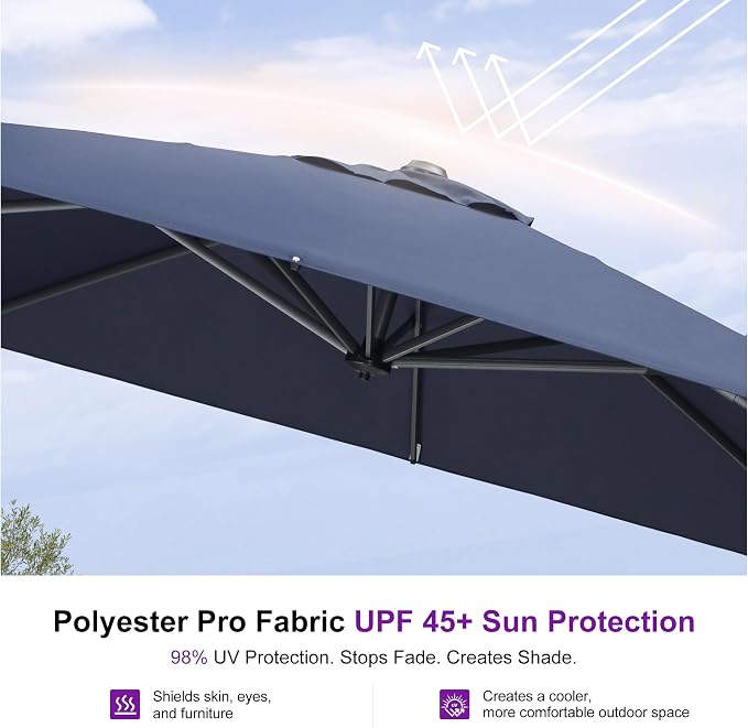 PURPLE LEAF Patio Umbrella Outdoor 10' x 10' Square Easy Assembly Navy | - Image 5