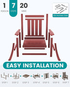 SERWALL Rocking Chair Set of 4, HDPE Rocker, Crimson Red | 21.1" Widened Seat - Image 6