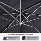 PURPLE LEAF Cantilever Umbrella 12ft Solar LED Light Double Top, Stays bright - Image 3