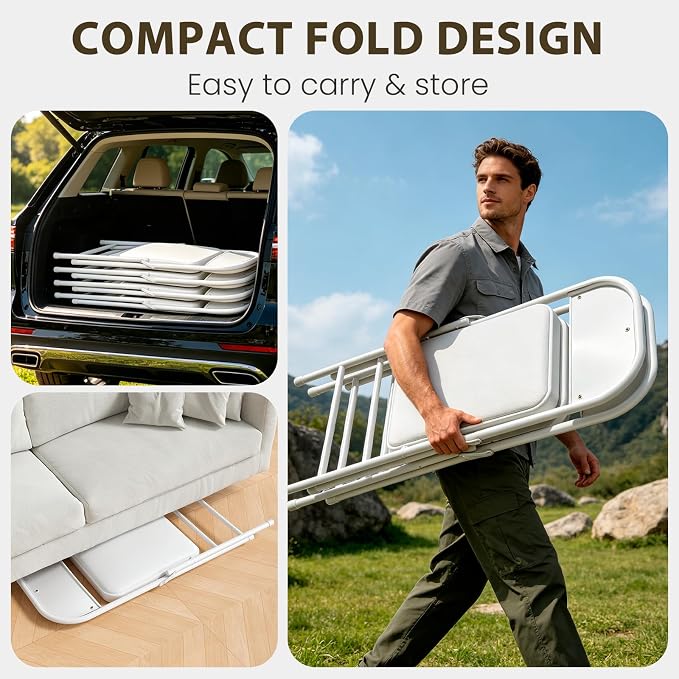6 Pack Padded Folding Chairs, Portable Metal Foldable Chairs - Image 6