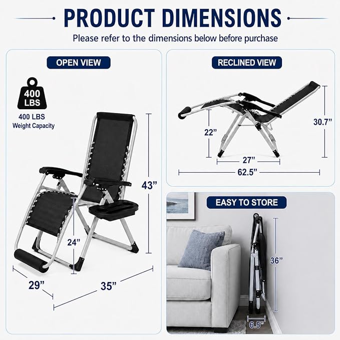 Yaheetech 29" Zero Gravity Chair Adjustable, - Image 2