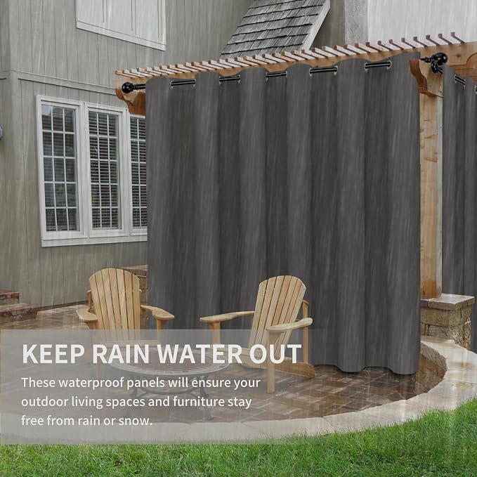 Easy-Going 100% Waterproof Outdoor Curtains 110x84 inch, Dark Grey | Windproof - Image 4