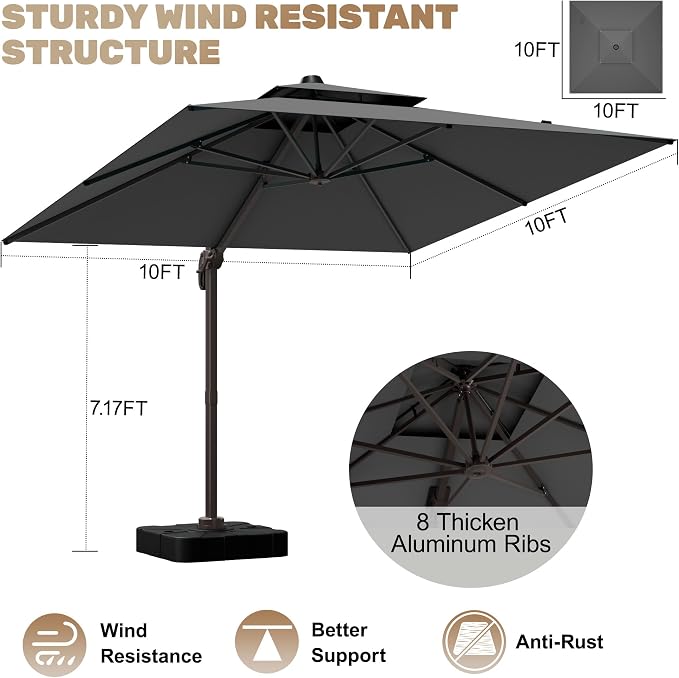 10x10Ft Patio Umbrella Outdoor Cantilever Rectangle Umbrella - Image 4