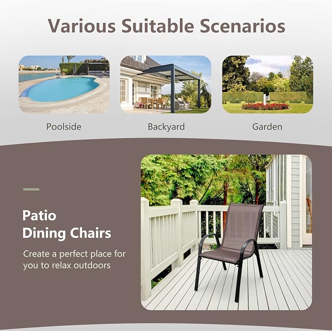 COSTWAY Patio Stackable Dining Chairs Set of 2 - Image 8