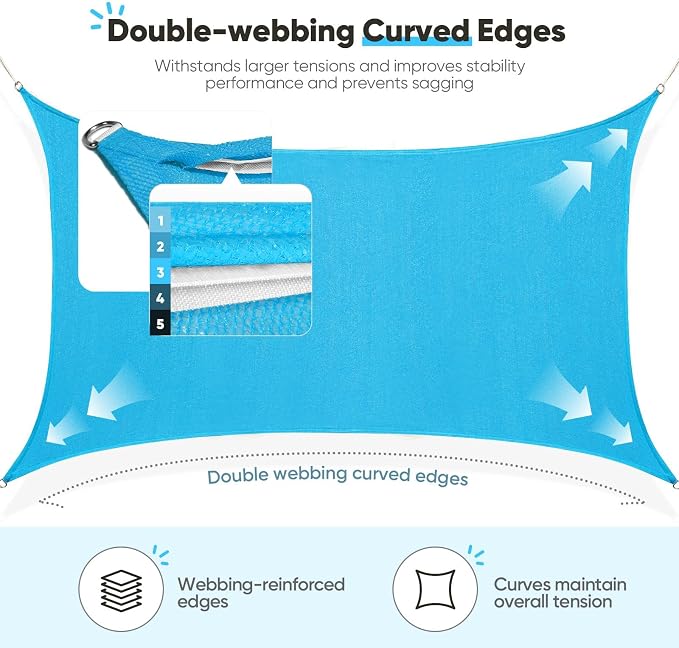 Quictent Sun Shade Sail for Patio w/Hardware Kit 185GSM 20x20ft Turquoise | - Image 4