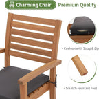 Stackable Patio Dining Chairs Set of 2, Dark Grey | Outdoor Acacia Wood Chairs - Image 5