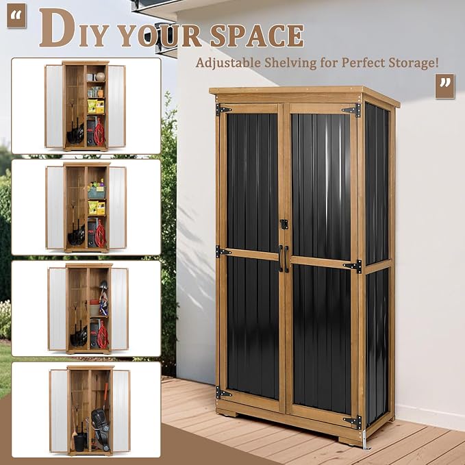 Outdoor Storage Cabinet, Wood & Metal Storage Shed - Image 5