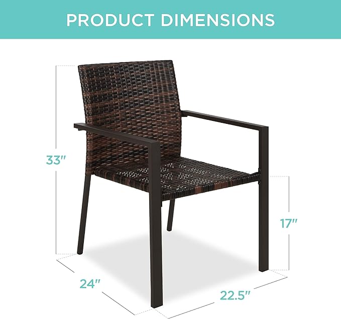 Best Choice Products Set of 2 Stackable Outdoor Wicker Dining Chairs - Image 3