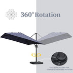 PURPLE LEAF Patio Umbrella 9' x 11.5' Rectangle All-Day Shade Control Navy | - Image 8