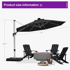 PURPLE LEAF Cantilever Patio Umbrella 11ft Round Solar LED Light, Stays bright - Image 8
