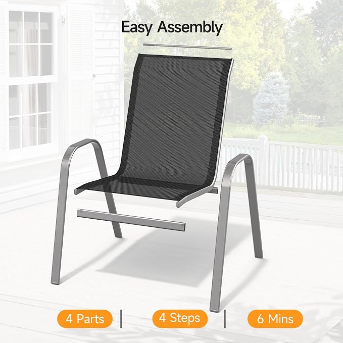 Patio Chairs Set of 4, Stackable Outdoor Dining Chairs | All Weather Dining Set - Image 6