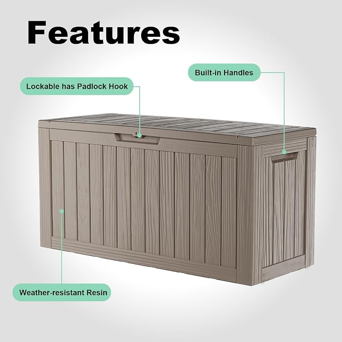 DRATO 85 Gallon Outdoor Storage Box Waterproof, Lockable Resin Deck Box - Image 4