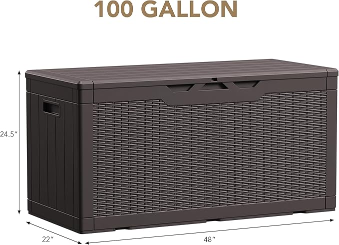 Devoko 100 Gallon Waterproof Resin Deck Box, Large Outdoor Storage Box | Indoor - Image 6