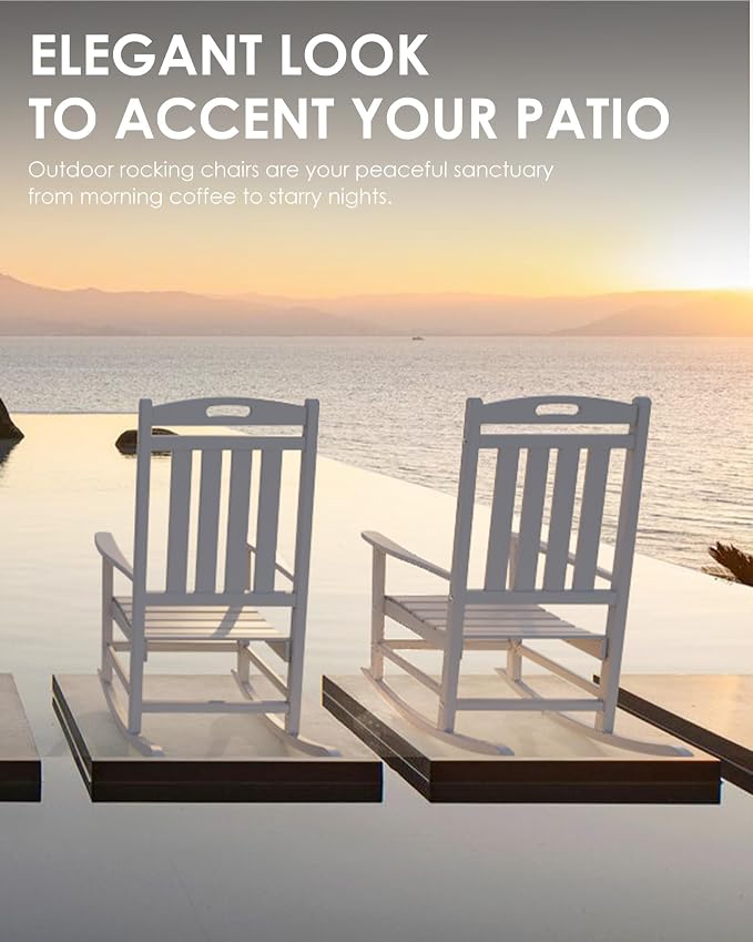 Outdoor Rocking Chair Set of 2, All-Weather Resistant Poly Lumber Rocker Chair - Image 6