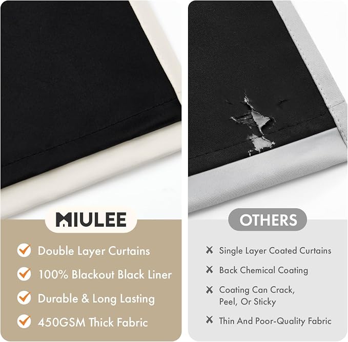 MIULEE Cream 100% Blackout Short Curtains - Image 4