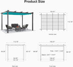 PURPLE LEAF Outdoor Pergola Retractable Aluminum 10' X 13', Turquoise Blue | - Image 7