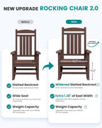 SERWALL Rocking Chair Outdoor, Oversized HDPE Patio Rocking Chairs, Coffee | - Image 4