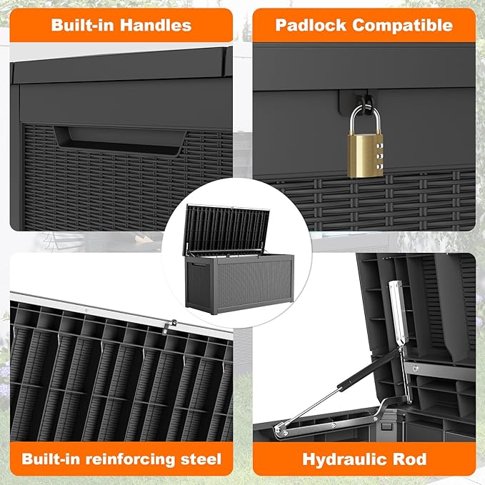 PatioZen 260 Gallon Resin Deck Box, Lockable Patio Outdoor Storage Box - Image 3