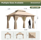 12'x10' Gazebo with Light, Outdoor Gazebo with Double Roofs | Metal Frame Canopy - Image 2