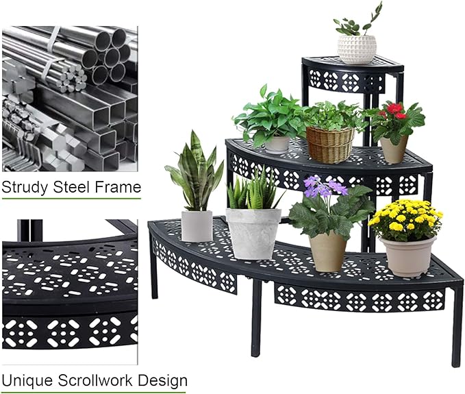 aboxoo 3-Tier Metal Plant Stand, Stair-Step Corner Shelf - Image 6