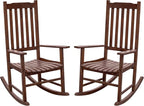 Flamaker Acacia Wood Outdoor Rocking Chairs Set of 2 | High Back and Widen by Flamaker