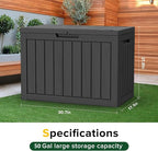 50 Gallon Outdoor Storage Box Waterproof Lockable Deck Boxes | UV Resistant - Image 2