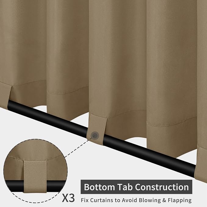 Easy-Going Outdoor Patio Curtains 2 Panels, 54x84 inch, Khaki | Privacy - Image 3