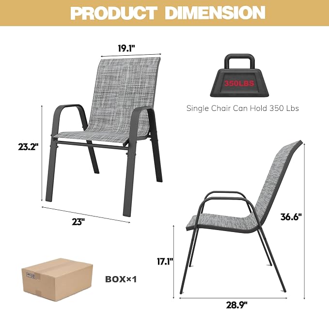 Patio Dining Chairs Set of 4 Outdoor Stackable Dining Chairs - Image 3