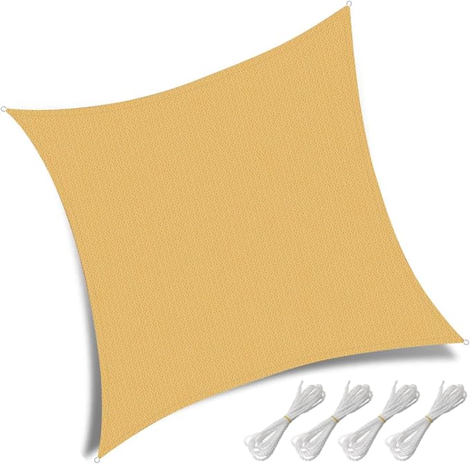 10' x 10' Rectangle Sun Shade Sail, 185 GSM HDPE, Sand | 95% UV block, - Image 2