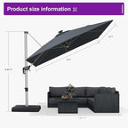PURPLE LEAF Cantilever Umbrella 9' X 9' Solar LED Light Patio Deck, Stays bright - Image 9