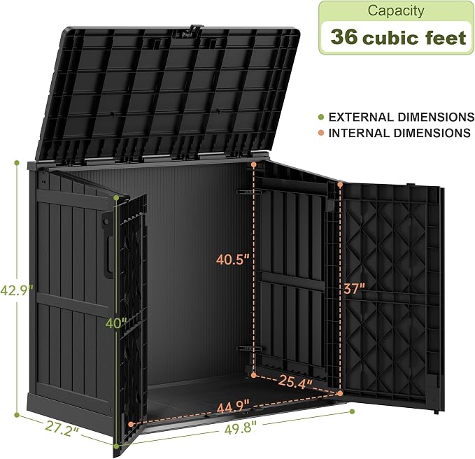 36 Cu Ft Horizontal Resin Storage Shed, Weatherproof Outdoor Storage Cabinet - Image 2