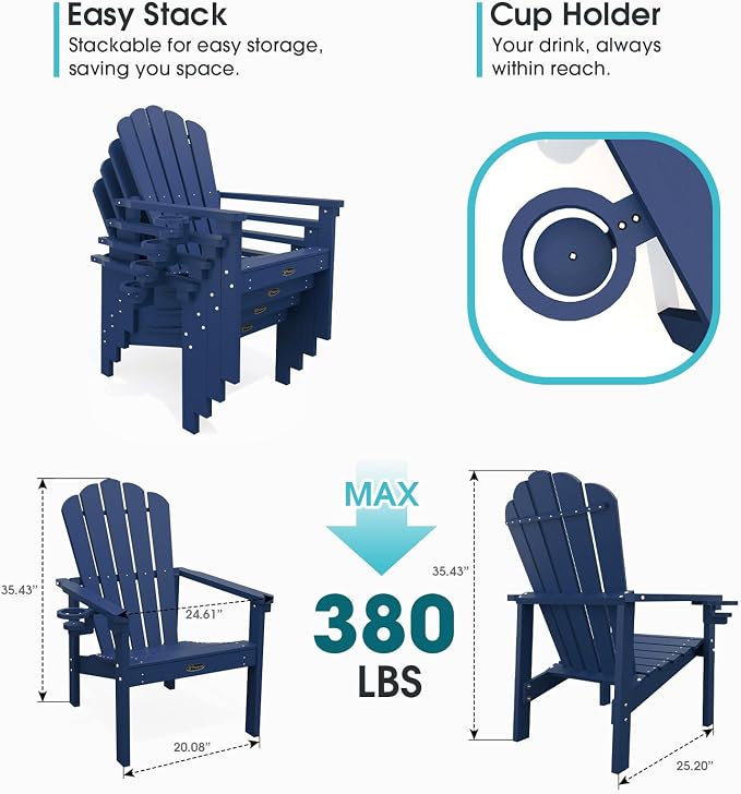 THOEOE Stackable Adirondack Chair Set of 8, HDPE Fire Pit Chairs Set of 8 | - Image 2