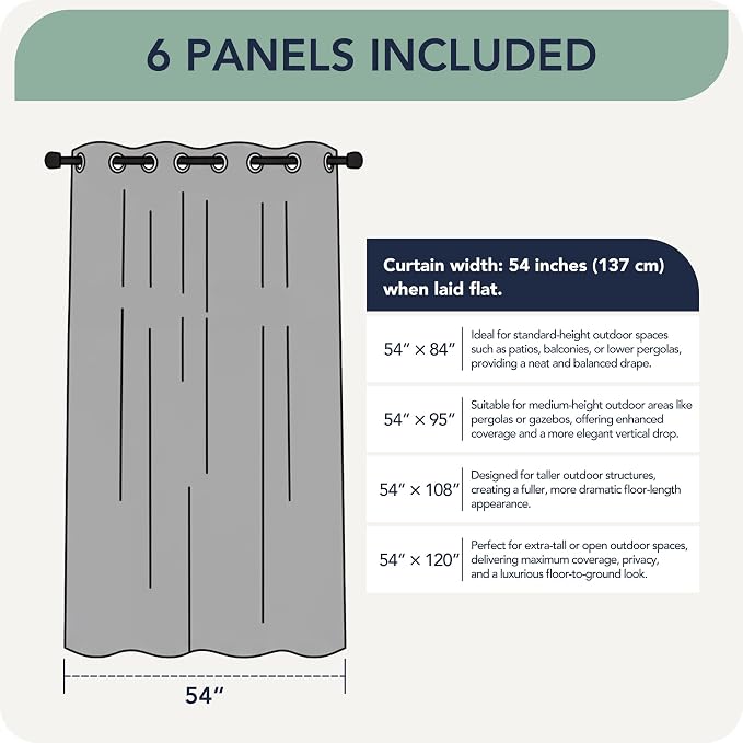 Patio Curtains Outdoor Waterproof 6 Panels, Porch Sun Shade | Weatherproof & - Image 7