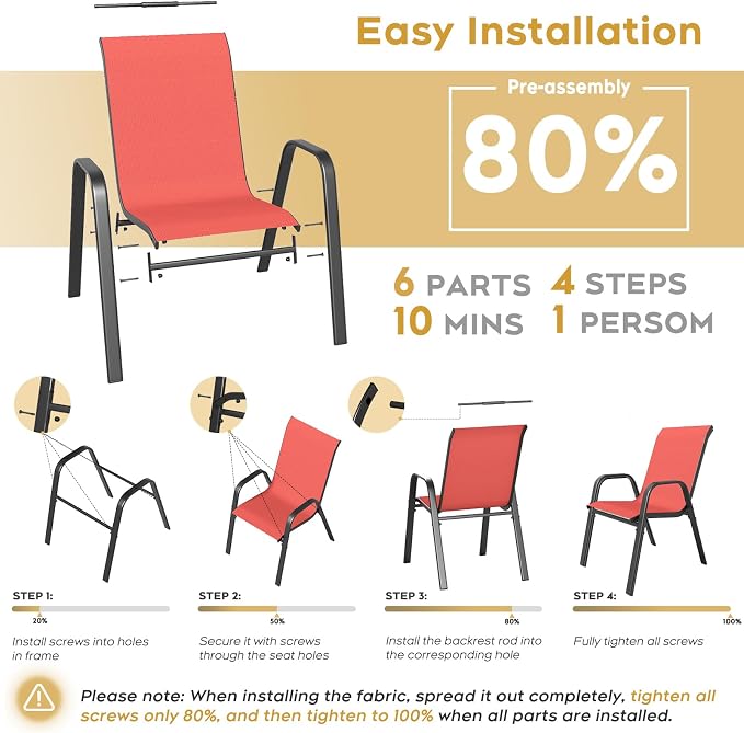 Patio Dining Chairs Set of 6 Outdoor Stackable Dining Chairs - Image 6