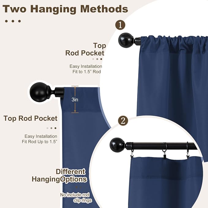 Outdoor Curtains for Patio Waterproof Rod Pocket 6 Pcs 54x95 Inch Navy | - Image 3
