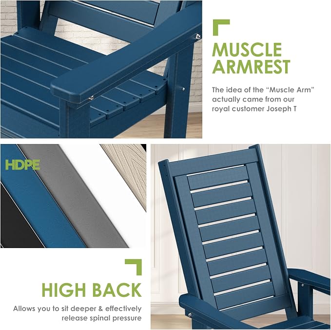 GREENVINES Oversized Outdoor Rocking Chairs Set of 2, HDPE Rocker - Image 8