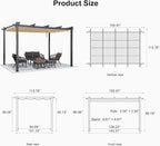 PURPLE LEAF Outdoor Pergola 10' X 13' Retractable Canopy Aluminum, Custom Shade - Image 7