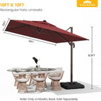 10x10 FT Patio Cantilever Umbrella, Rectangular Heavy Duty Offset Umbrella - Image 2