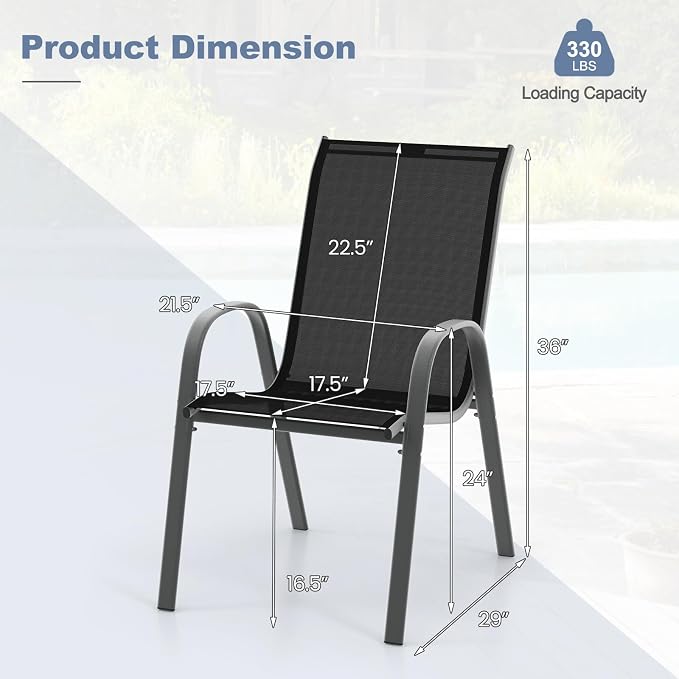 Giantex Patio Chairs Set of 2, Stackable Outdoor Dining Chairs - Image 3