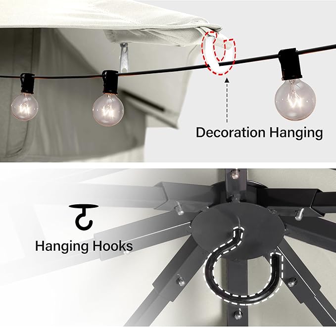 10'x13' Outdoor Gazebo with 50FT String Lights, Metal Heavy Duty Patio Canopy - Image 4